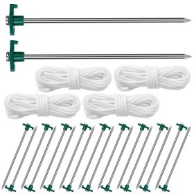 Tent Pegs Ropes Set 20Pcs 9.8in Heavy Duty