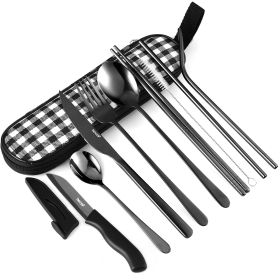 Hecef 10 Pcs Portable Cutlery Set with Mesh Bag