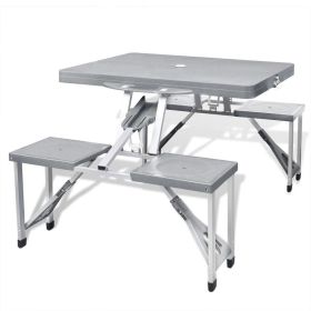 Camping Table Set with 4 Stools Aluminum Gray