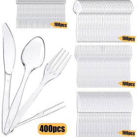 STONCEL 400PCS Clear Plastic Cutlery Set