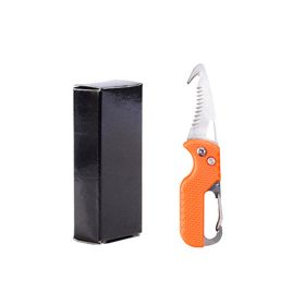 Serrated Pocket Knife Hook Blade (Color: Orange White Blade)