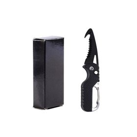 Serrated Pocket Knife Hook Blade (Color: Black Black Blade)