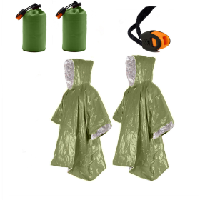 2pcs Emergency Blanket Poncho; Ultralight (Color: Green 2pcs)