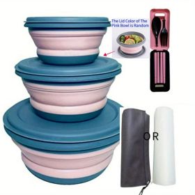 3pcs/set Camping Bowl; Silicone Collapsible (Color: Pink)