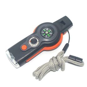 1pc 7 In 1 Safety Whistle; Magnifier; Flashlight & Compass (Color: Orange)