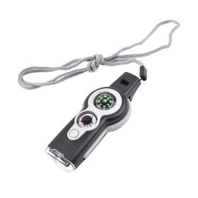 1pc 7 In 1 Safety Whistle; Magnifier; Flashlight & Compass (Color: Grey)