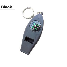 4 In 1 Emergency Survival Whistle With Compass (Color: Black)