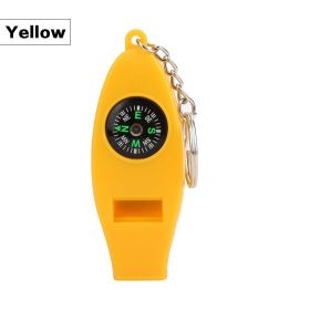 4 In 1 Emergency Survival Whistle With Compass (Color: Yellow)