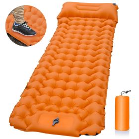 Sleeping Pad Inflatable Mattress With Pillows (Color: Orange)