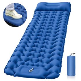 Sleeping Pad Inflatable Mattress With Pillows (Color: Blue)