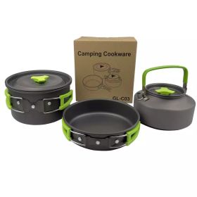 3pcs/set Lightweight Outdoor Cooking Utensils Kit (Color: Green)