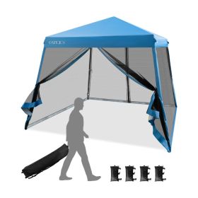 10 x 10 Pop Up Canopy with Mesh Sidewalls and Roller Bag (Color: Blue)