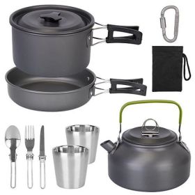 Cookware Set Picnic Stove Aluminum Pot Pans Kit (Type: 12 Pcs, Color: Grey)