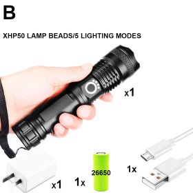 LED Flashlight Torch USB Rechargeable (Emitting Color: B-XHP50)