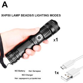 LED Flashlight Torch USB Rechargeable (Emitting Color: A-XHP50-NO Battery)