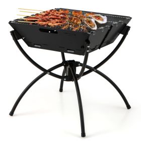 3-in-1 Campfire Grill with Stainless Steel Grills Carrying Bag & Gloves (Color: Black)