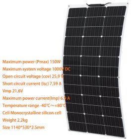 Flexible Solar Panel Sets 18V to 400W (Color: 21.5V 150W)