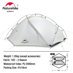 Naturehike Tent Ultralight Camping 1 and 2 person (Color: 2 Person-white-15D)