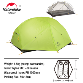 Naturehike Mongar Tent 2 Person Ultralight (Color: 20D - Green)