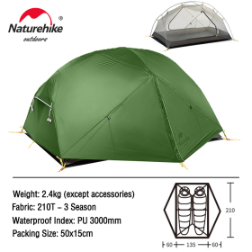 Naturehike Mongar Tent 2 Person Ultralight (Color: 210T - Forest Green)