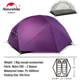 Naturehike Mongar Tent 2 Person Ultralight (Color: 20D - Purple)