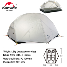 Naturehike Mongar Tent 2 Person Ultralight (Color: 20D - Gray)