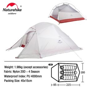 Naturehike Cloud Up 3 Upgraded Tent Ultralight (Color: 3 Person Gray-Skirt)