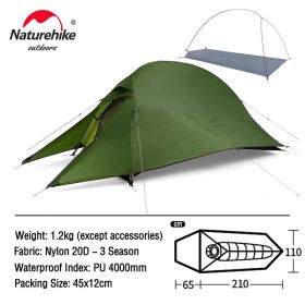 Naturehike Cloud Up 3 Upgraded Tent Ultralight (Color: 1 Person Army Green)