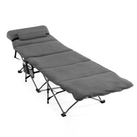 Folding Retractable Cot with Mattress and Carry Bag (Color: Gray)