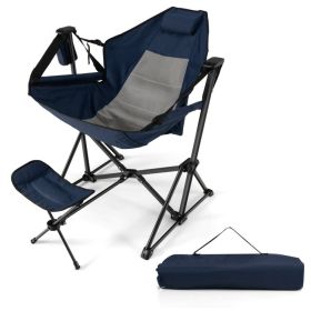 Hammock Chair with Retractable Footrest and Carrying Bag (Color: Navy)