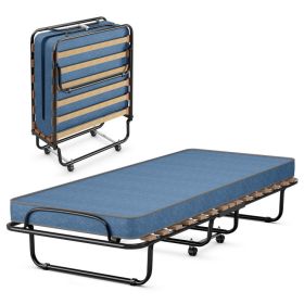 Portable Folding Bed with Memory Foam Mattress (Color: Navy)