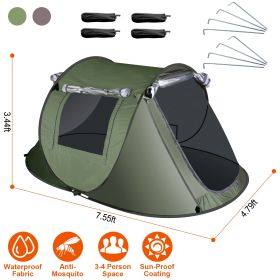 Pop Up  Automatic  Tent with 4 Mosquito Net (Type: Green_3_4Person_Standard)