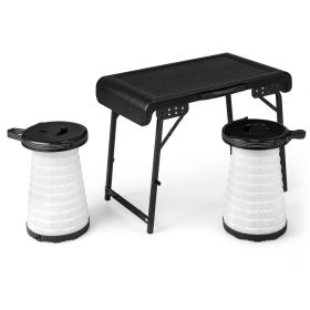 3 Pieces Folding Camping Table Stool Set (Color: Black)