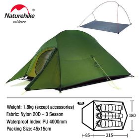 Naturehike Cloud Up 1 2 3 People Tent Ultralight (Color: 3 Person Army Green)