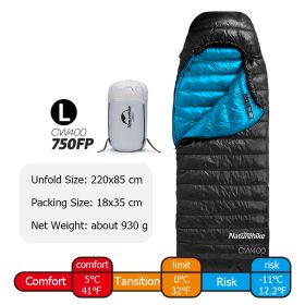 Naturehike Goose Down Sleeping Bag; Waterproof (Color: 750FP Black - L)